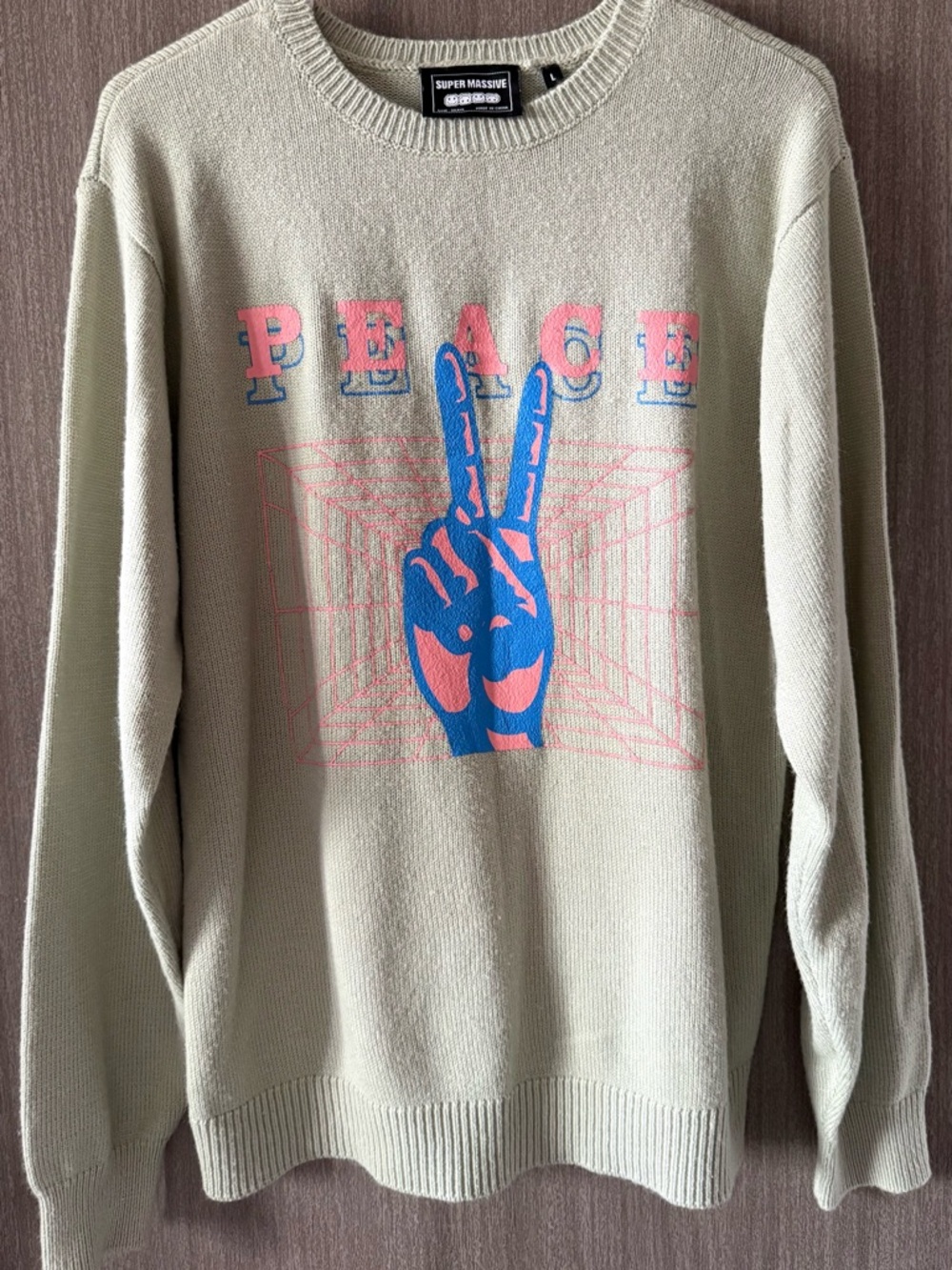 SUPER MASSIVE Cream 'Peace' Graphic Crewneck Sweater